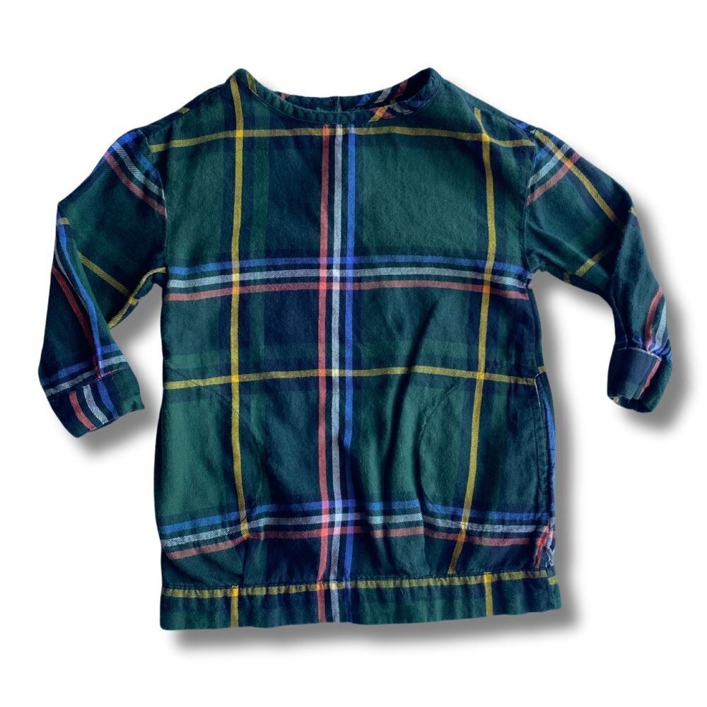 Old Navy Girl’s Tunic 100% Cotton Shirt Dress Pockets Green Plaid Size 2T GUC